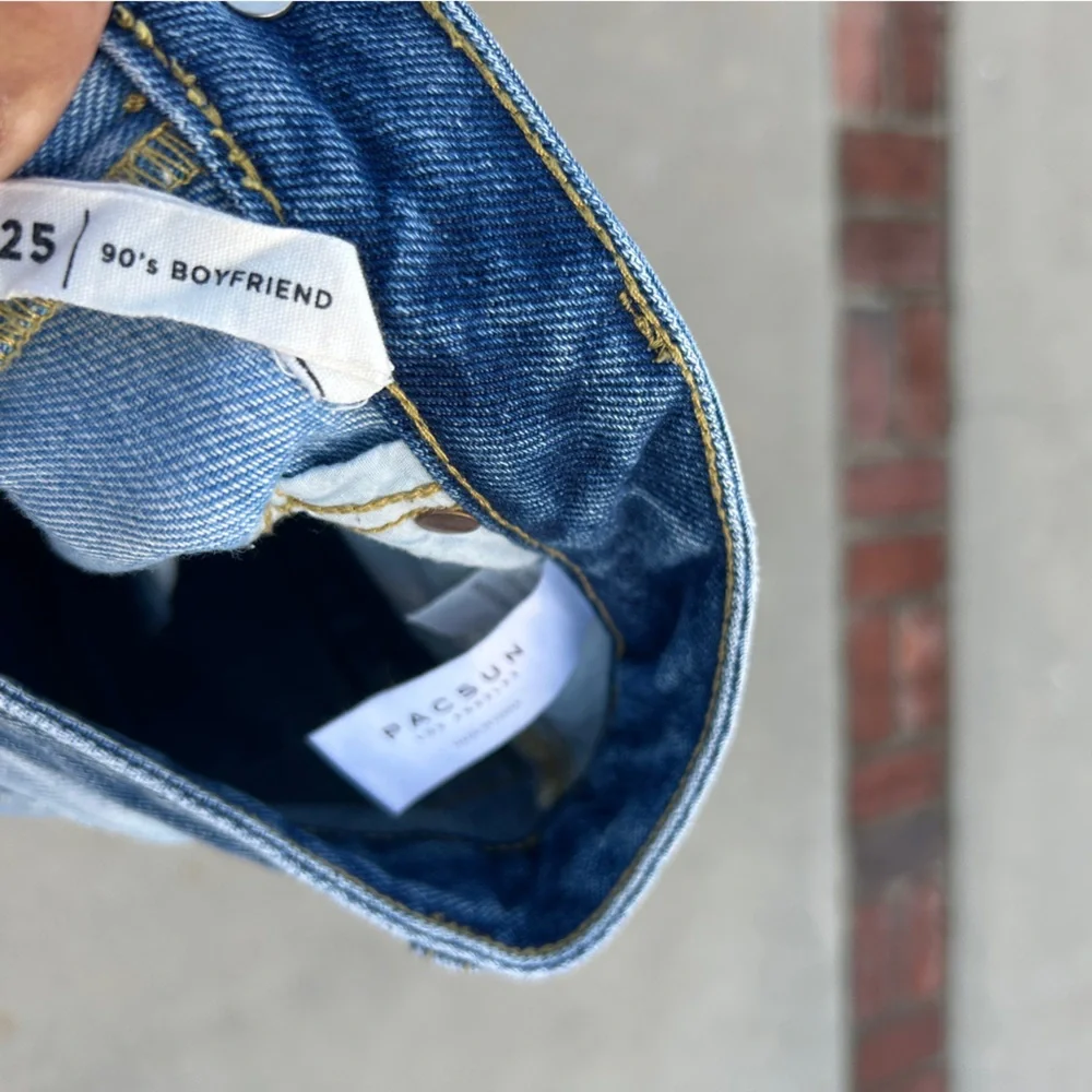 Pacsun 90's Boyfiend Two Tone High Rise 5 Pocket Long Leg Denim Blue Jeans Sz 25 - Picture 11 of 11